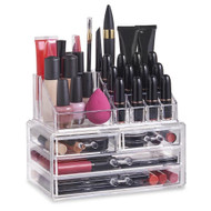 OnDisplay Cosmetic Makeup and Jewelry Storage Case Display - 4 Drawer Tiered Design - Perfect for Dresser, Vanity, or Bathroom Counter