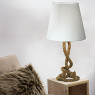 Modern Home Nautical Pier Rope Table Lamp - Abaca Rope with Cotton Shade Nightstand/Desk Light (Medium)