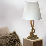 Modern Home Nautical Pier Rope Table Lamp - Abaca Rope with Cotton Shade Nightstand/Desk Light (Medium)