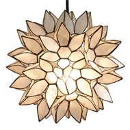 Modern Home Nautical White Capiz Shell Lotus Ceiling Pendant Light - 10" Diameter - Nautical Beach Seaside Home Decor Hanging Light Fixture