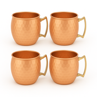 Modern Home Handmade 16oz Solid Copper Mule Mugs – Barrel Shaped Mug with Brass Handle & Smooth Texture – Perfect for Gifts or Party Favors (Set of 4)