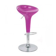 Set of 4 Alpha Contemporary Bombo Style Adjustable Height Barstools - ABS Molded Bar Chair - Polished Chrome Steel Base with Floor Protecting Rubber Ring (Bubble Gum Pink)