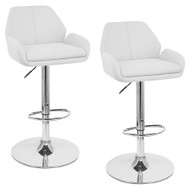 Set of 2 Modern Home Tesla "Leather" Contemporary Adjustable Height Bar/Counter Stool - Chrome Base/Footrest Barstool (Vanilla White)