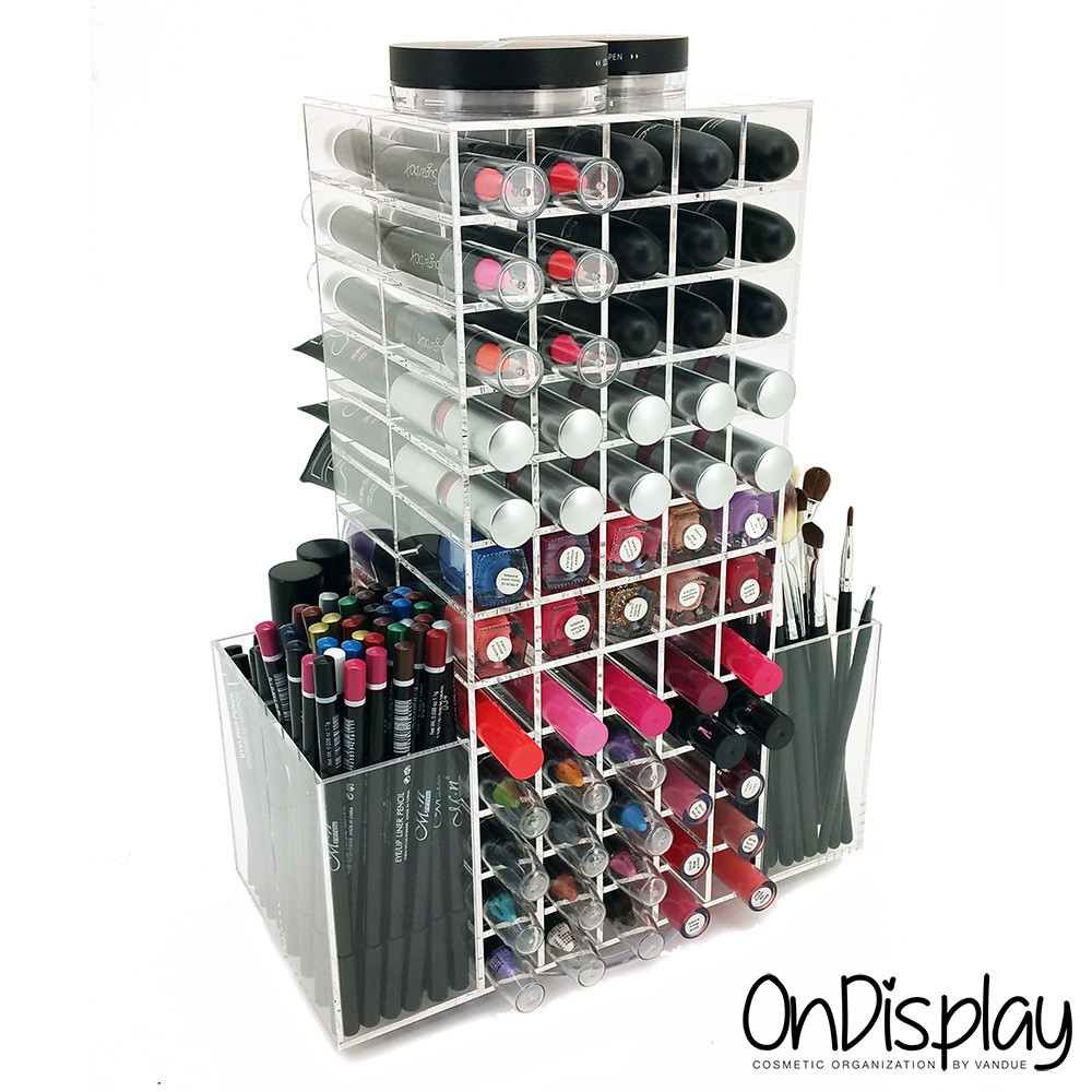 acrylic makeup organizer with crystal knobs