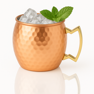 Handmade Hammered Copper Mule Mug with Nickel Lining – 16 oz Pure Copper Construction Exterior – Classic Barrel Shape with Brass Handle (Single)