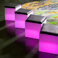 Modern Home Cushioned LED Glowing Cube Stool w/Infrared Remote Control - Color Changing Light Indoor/Outdoor Wireless Weatherproof Stool