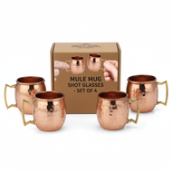 Handmade Hammered Copper Moscow Mule Shot Glasses – 2oz Mini Mug – 100% Pure Copper – Leakproof Welded Handle – Artisan Made – Great for Gifts, Bars & Parties (Set of 4)