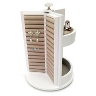 OnDisplay Brooke Spinning Wooden Jewelry Cabinet Organizer - Holds Earrings, Necklaces, Bracelets and more (White)