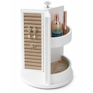 OnDisplay Brooke Spinning Wooden Jewelry Cabinet Organizer - Holds Earrings, Necklaces, Bracelets and more (White)