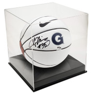 OnDisplay Deluxe Acrylic UV-Protected Basketball/Soccer Ball Display Case -- Luxury Handmade Clear Memorabilia Display (Black Base)