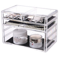OnDisplay Cosmetic Makeup and Jewelry Storage Case Display - 4 Drawer Tiered Design - Perfect for Vanity, Bathroom Counter, or Dresser