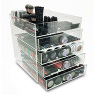 OnDisplay Paris 5 Tier Acrylic Cosmetic/Makeup Organizer - Indian Mother of Pearl Cylinder Knobs