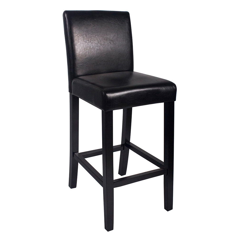 29" BAR/COUNTER STOOL KENDALL-SET OF 2 BLACK WOOD/LEATHER BARSTOOL NEW 