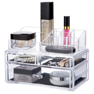 OnDisplay Cosmetic Makeup and Jewelry Storage Case Display - 3 Drawer Tiered Design - Perfect for Vanity, Bathroom Counter, or Dresser