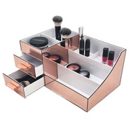 OnDisplay Cindy 2 Drawer Tiered Mirrored Acrylic Makeup/Jewelry Organizer - Mirror Panel Organization Station for Cosmetics, Jewelry or Office/Desk Supplies