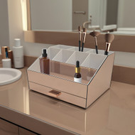OnDisplay Sela Large Drawer Tiered Mirrored Acrylic Makeup/Jewelry Organizer - Mirror Panel Organization Station for Cosmetics, Jewelry or Office/Desk Supplies