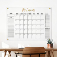 OnDisplay Personalized Acrylic Family Calendar Planner - Monthly Wall Dry Erase Board - Custom Printed with Name - Includes 9 Markers, Eraser and Acrylic Wall Mounted Marker Holder