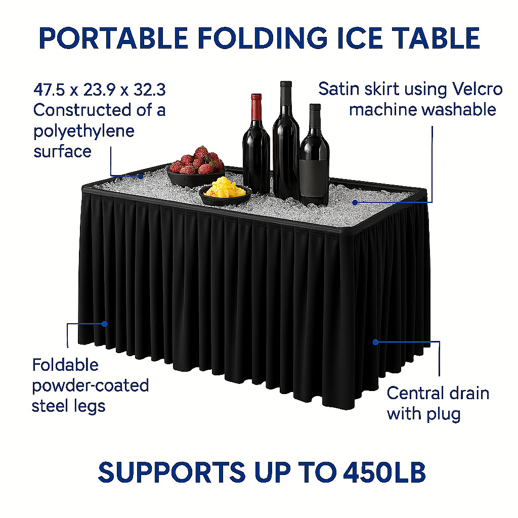 Modern Home 4' Party Ice Bin Table with Skirt Portable Folding