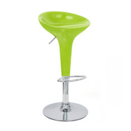 Set of 4 Alpha Contemporary Bombo Style Adjustable Height Barstools - ABS Molded Bar Chair - Polished Chrome Steel Base with Floor Protecting Rubber Ring (Lime Green)