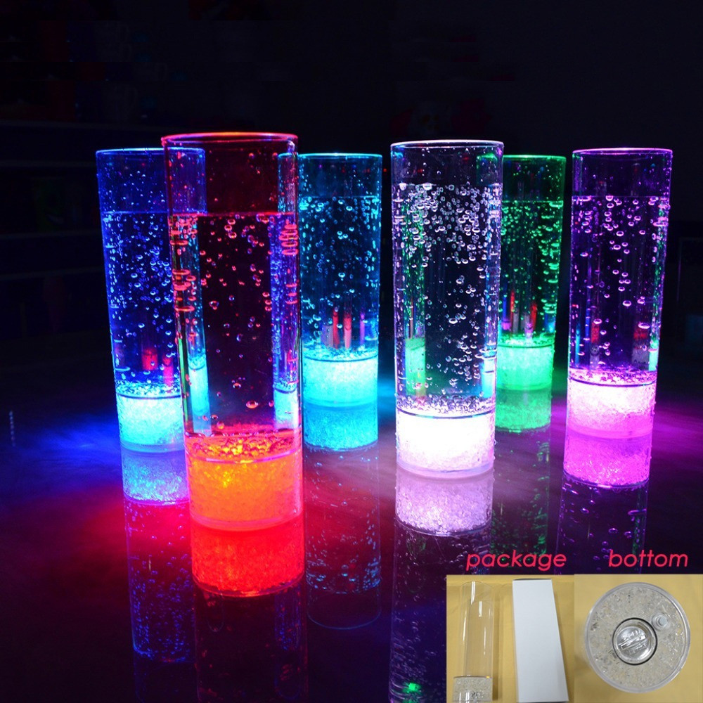 Modern Home Set of 6 Color LED Champagne Glasses - Glowing Liquid Activated Champagne  Flute Glass Set - Vandue