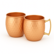Modern Home Handmade 16oz Solid Copper Mule Mugs – Barrel Shaped Mug with Brass Handle & Smooth Texture – Perfect for Moscow Mules or Party Favors (Set of 2)