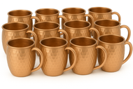 Modern Home Handmade 16oz Solid Copper Mule Mug – Barrel Shaped Mug with Copper Handle & Hammered Texture – Perfect for Gifts or Party Favors (Set of 12)