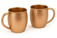 Modern Home Handmade 16oz Solid Copper Mule Mug – Barrel Shaped Mug with Copper Handle & Hammered Texture – Perfect for Moscow Mules or Party Favors (Set of 2)