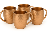Modern Home Handmade 16oz Solid Copper Mule Mug – Barrel Shaped Mug with Copper Handle & Hammered Texture – Perfect for Moscow Mules or Party Favors (Set of 4)