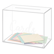 Clear Acrylic Wedding Card Box with Sliding Panel – 10"x10"x6" Gift Card Holder with "Cards" Print – Transparent Card Box for Weddings, Receptions, Parties, Showers & Events