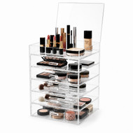 OnDisplay Clear Acrylic Makeup Organizer with Drawers & Hinged Lid – 12” x 12” x 15.75” Cosmetic Storage Case for Makeup, Skincare, Brushes & Beauty Accessories