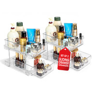 2-Pack Two-Tier Clear Pull-Out Drawer Organizers - Compact Makeup and Closet Organizer - Bathroom/Vanity/Office/Kitchen Storage Solution, Ideal for Under Sink, Pantry, Cosmetics, Medicine & Food