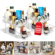 2-Pack Two-Tier Clear Pull-Out Drawer Organizers - Compact Makeup and Closet Organizer - Bathroom/Vanity/Office/Kitchen Storage Solution, Ideal for Under Sink, Pantry, Cosmetics, Medicine & Food