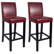 Set of 2 Kendall Contemporary Wood/Faux Leather Barstool - 29" Bar Height Stool for Kitchen/Bar/Man Cave (Merlot)