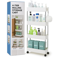 Modern Home 4-Tier Rolling Storage Cart with Bins – Slim Organizer for Bathroom, Kitchen, Laundry & Pantry – Mobile Utility Shelves with Wheels