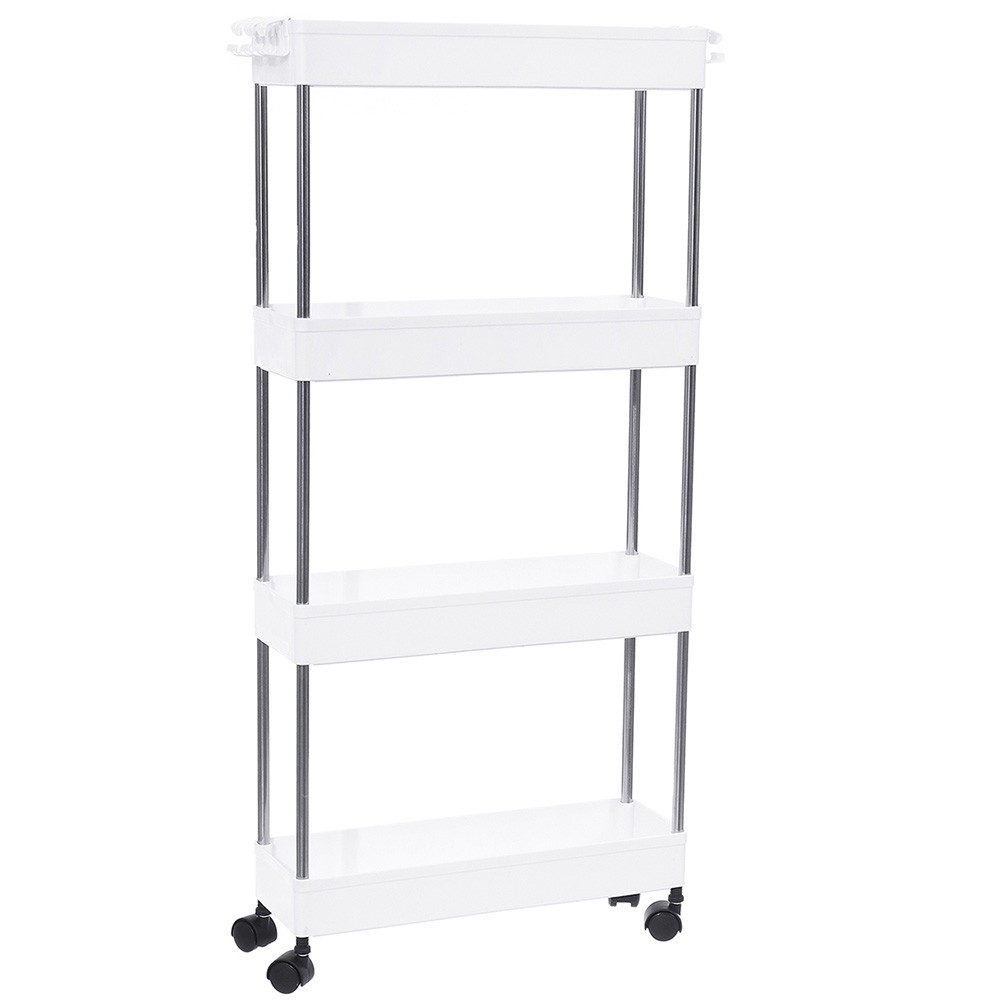 4 Tier Creative Slim Storage Cart White YOCOMEY Adjustable Rolling Utility Cart Multifunctional Mobile Shelving Unit Organizer Slide Out Storage for Kitchen Bathroom Laundry Narrow Places 