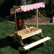 Modern Home Wooden Picnic Table with Sandbox and Adjustable Canopy