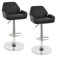 Set of 2 Modern Home Tesla "Leather" Contemporary Adjustable Height Bar/Counter Stool - Chrome Base/Footrest Barstool (Black Licorice)