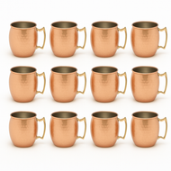 Hammered Copper Moscow Mule Mug with Nickel Lining – 16 oz Pure Copper Exterior – Classic Barrel Shape with Brass Handle – Drinkware for Cocktails, Beer, Water, and More (Set of 12)