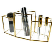 OnDisplay Priscilla 3 Section Deluxe Glass/Golden Steel Cosmetic/Desktop Organizer - Perfect for Vanity, Bathroom, Office, or Desktop - Classic Versatile Organizer