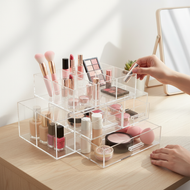 OnDisplay Crystal Clear Acrylic 3 Drawer Tiered Makeup Organizer and Storage System | Stackable Cosmetic Display Box with Compartments for Vanity, Dresser, & Bathroom Countertop