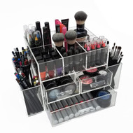 OnDisplay Crystal Clear Acrylic 3 Drawer Tiered Makeup Organizer and Storage System | Cosmetic Display Box with Compartments for Vanity, Dresser, & Bathroom Countertop