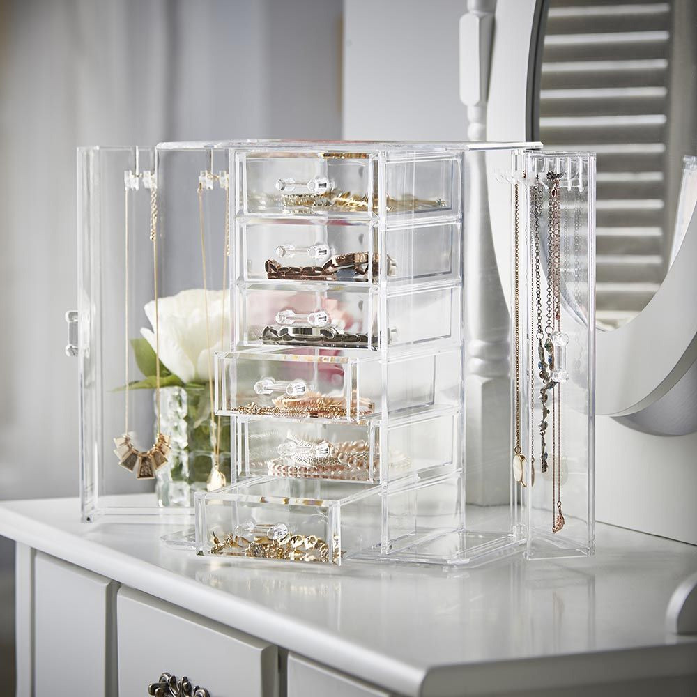 OnDisplay Acrylic Jewelry Cabinet Organizer - 6 Drawer Tiered Design -  Perfect for Vanity, Bathroom Counter, or Dresser - Vandue