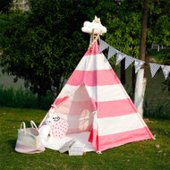 Modern Home Children's Canvas Tepee Set with Travel Case - Pink Stripes