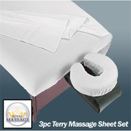 Royal Massage Deluxe Terry Cloth 3pc Sheet Set - Face Cover, Fitted and Flat Sheet