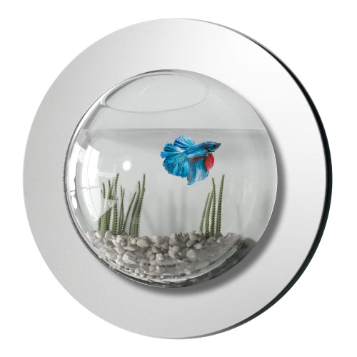 Modern Home Reflection Fish Bubble Aquarium - Deluxe Mirrored Wall Mounted Fish  Tank - Easy-to-Maintain Betta Bubble Keeper - Vandue