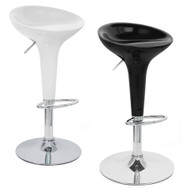 Set of 4 Alpha Contemporary Bombo Style Adjustable Height Barstools - ABS Molded Bar Chair - Polished Chrome Steel Base with Floor Protecting Rubber Ring (Vanilla White)