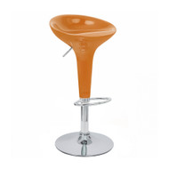 Set of 4 Alpha Contemporary Bombo Style Adjustable Height Barstools - ABS Molded Bar Chair - Polished Chrome Steel Base with Floor Protecting Rubber Ring (Orange Twist)