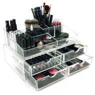 OnDisplay Cosmetic Makeup and Jewelry Storage Display Case - 4 Drawer Tiered Design - Perfect for Vanity, Bathroom Counter, or Dresser