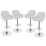 Set of 4 Modern Home Tesla "Leather" Contemporary Adjustable Height Bar/Counter Stool - Chrome Base/Footrest Barstool (Vanilla White)