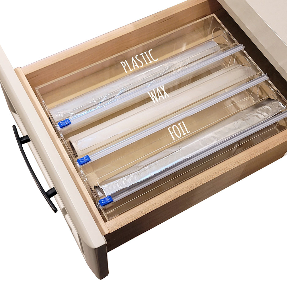 Engraved 3 in 1 Wax, Foil and Plastic Wrap Organizer, Plastic Wrap